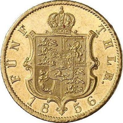 Reverso 5 táleros 1856 B "Tipo 1853-1856" - valor de la moneda de oro - Hannover, Jorge V