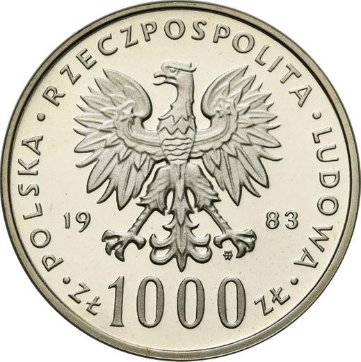 Аверс монеты - 1000 злотых 1983 года MW "Иоанн Павел II" Серебро - цена серебряной монеты - Польша, Народная Республика