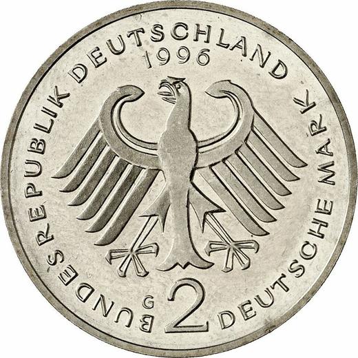 Реверс монеты - 2 марки 1996 года G "Людвиг Эрхард" - цена  монеты - Германия, ФРГ