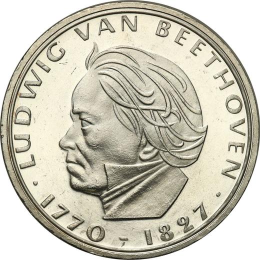 Anverso 5 marcos 1970 F "Beethoven" - valor de la moneda de plata - Alemania, RFA