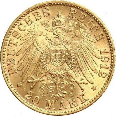 Реверс монеты - 20 марок 1912 года J "Пруссия" - цена золотой монеты - Германия, Германская Империя