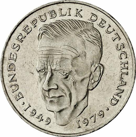 Obverse 2 Mark 1993 J "Kurt Schumacher" -  Coin Value - Germany, FRG