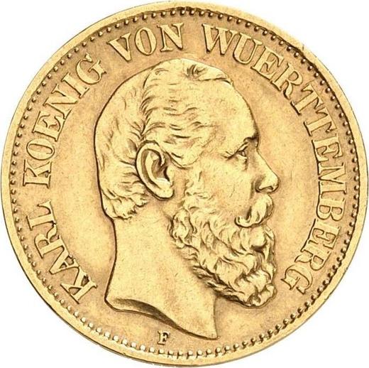 Аверс монеты - 10 марок 1878 года F "Вюртемберг" - цена золотой монеты - Германия, Германская Империя