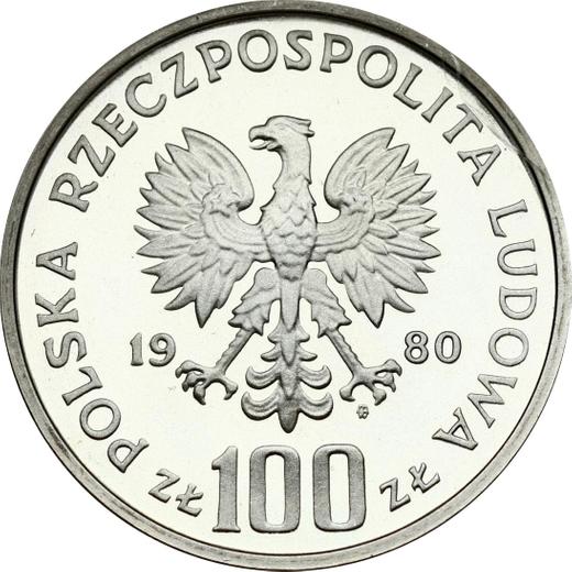 Аверс монеты - 100 злотых 1980 года MW "Глухарь" Серебро - цена серебряной монеты - Польша, Народная Республика