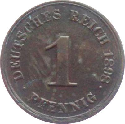 Аверс монеты - 1 пфенниг 1898 года D "Тип 1890-1916" - цена  монеты - Германия, Германская Империя