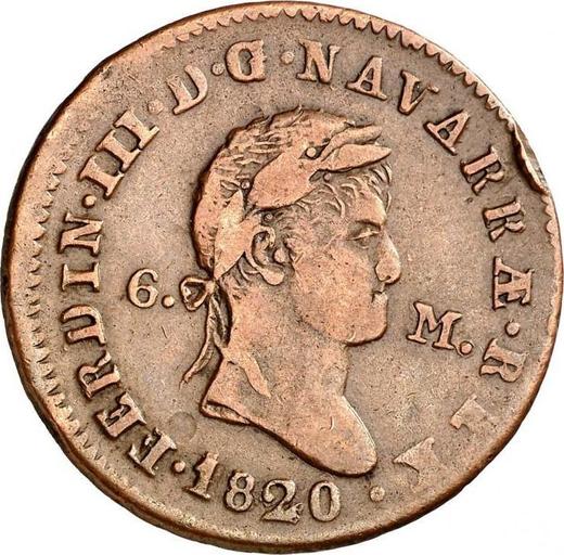 Anverso 6 maravedíes 1820 PP - valor de la moneda  - España, Fernando VII