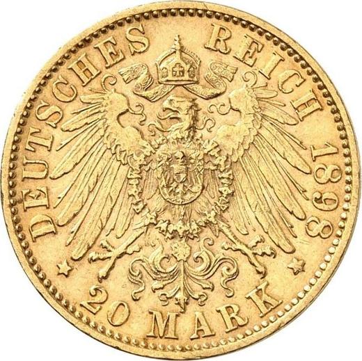 Reverso 20 marcos 1898 F "Würtenberg" - valor de la moneda de oro - Alemania, Imperio alemán