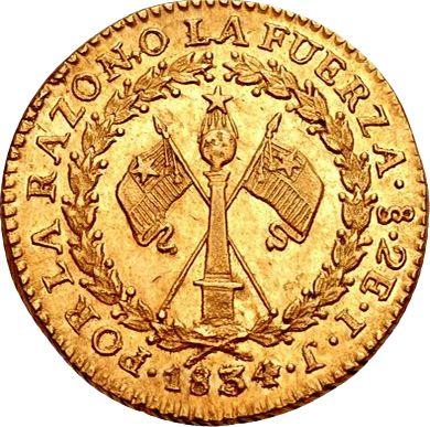 Reverso 2 escudos 1834 So IJ - valor de la moneda de oro - Chile, República