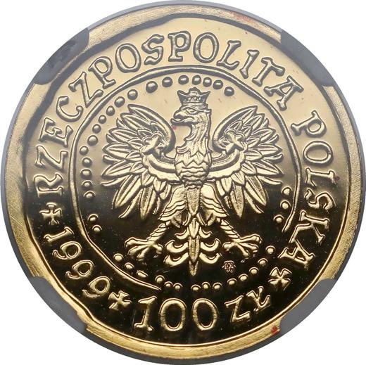 Anverso 100 eslotis 1999 MW NR "Pigargo europeo" - valor de la moneda de oro - Polonia, República moderna