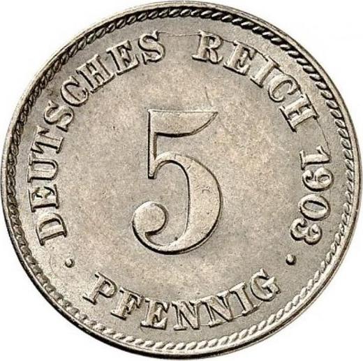 Аверс монеты - 5 пфеннигов 1903 года J "Тип 1890-1915" - цена  монеты - Германия, Германская Империя