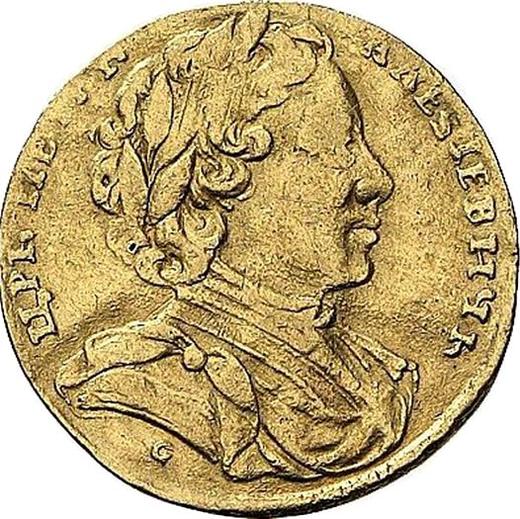 Аверс монеты - Червонец (Дукат) 1710 года L-L G Голова большая - цена золотой монеты - Россия, Петр I