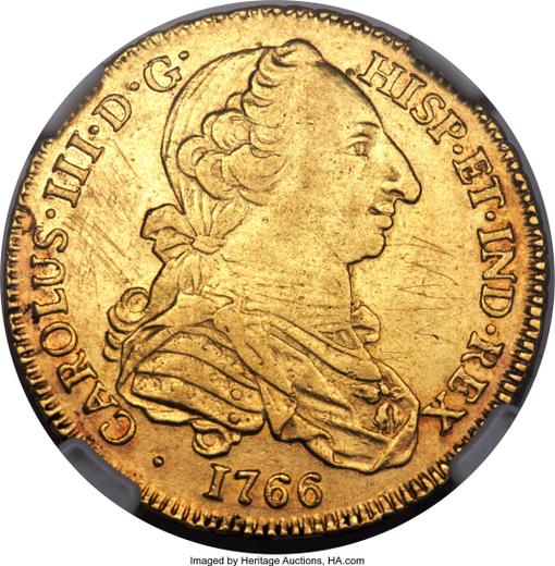 Anverso 4 escudos 1766 Mo MF - valor de la moneda de oro - México, Carlos III