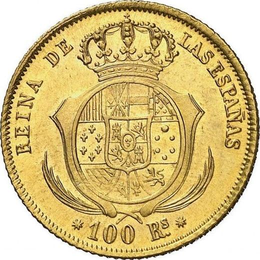 Реверс монеты - 100 реалов 1860 года Восьмиконечные звёзды - цена золотой монеты - Испания, Изабелла II