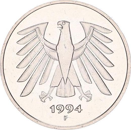 Reverso 5 marcos 1994 F - valor de la moneda  - Alemania, RFA
