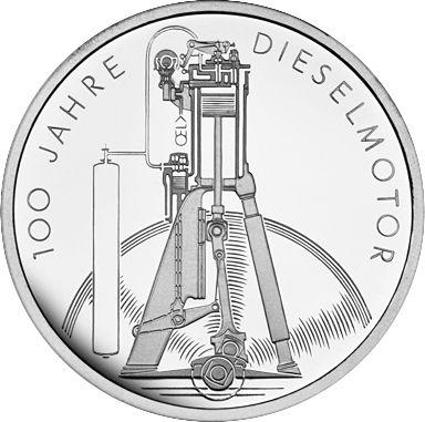 Аверс монеты - 10 марок 1997 года F "Дизельный двигатель" - цена серебряной монеты - Германия, ФРГ