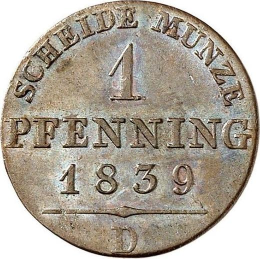 Реверс монеты - 1 пфенниг 1839 года D - цена  монеты - Пруссия, Фридрих Вильгельм III