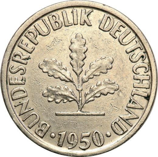 Реверс монеты - 10 пфеннигов 1950 года J Железо покрытое никелем - цена  монеты - Германия, ФРГ