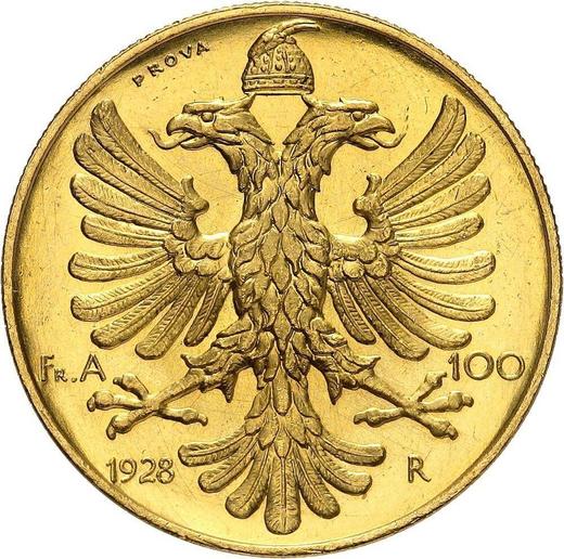 Реверс монеты - Пробные 100 франга ари 1928 года R PROVA - цена золотой монеты - Албания, Ахмет Зогу