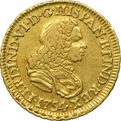 Аверс монеты - 1 эскудо 1754 года LM JD - цена золотой монеты - Перу, Фердинанд VI