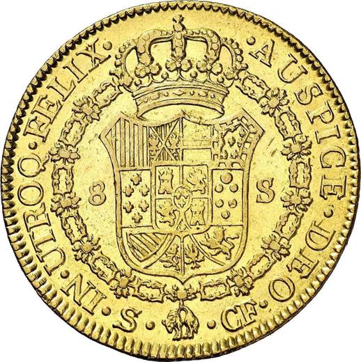 Реверс монеты - 8 эскудо 1776 года S CF - цена золотой монеты - Испания, Карл III