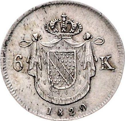 Реверс монеты - 6 крейцеров 1820 года - цена серебряной монеты - Баден, Людвиг I