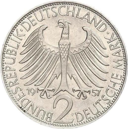 Reverso 2 marcos 1957 F "Max Planck" - valor de la moneda  - Alemania, RFA