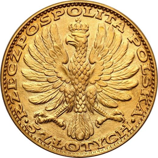 Аверс монеты - Пробные 5 злотых 1928 года "Ченстоховская икона Божией Матери" Золото - цена золотой монеты - Польша, II Республика