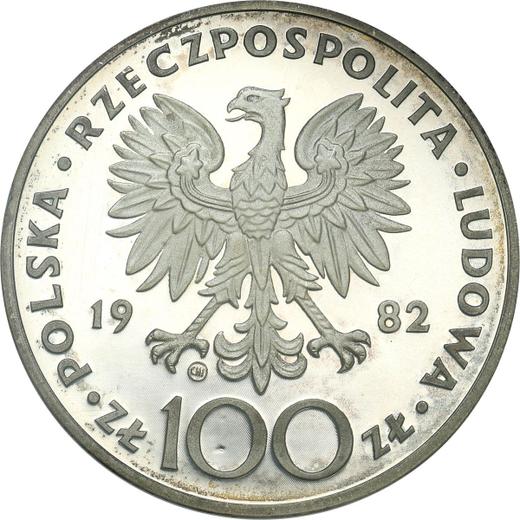 Аверс монеты - 100 злотых 1982 года CHI "Иоанн Павел II" - цена серебряной монеты - Польша, Народная Республика