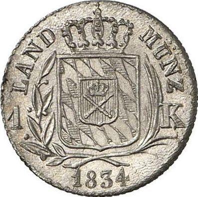 Rewers monety - 1 krajcar 1834 - cena srebrnej monety - Bawaria, Ludwik I