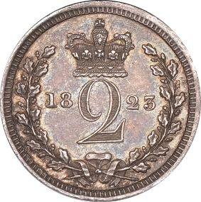 Реверс монеты - 2 пенса 1823 года "Монди" - цена серебряной монеты - Великобритания, Георг IV