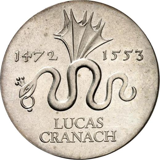 Аверс монеты - 20 марок 1972 года "Лукас Кранах" - цена серебряной монеты - Германия, ГДР
