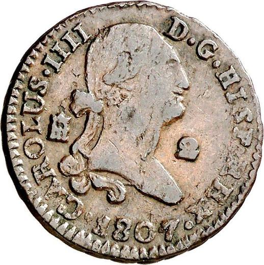Аверс монеты - 2 мараведи 1807 года - цена  монеты - Испания, Карл IV