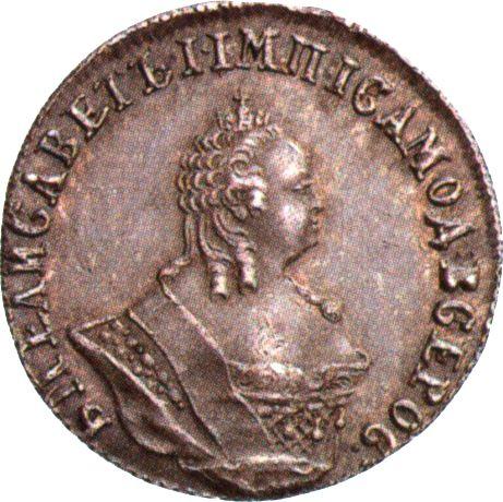 Anverso Grivennik (10 kopeks) 1745 Reacuñación - valor de la moneda de plata - Rusia, Isabel I