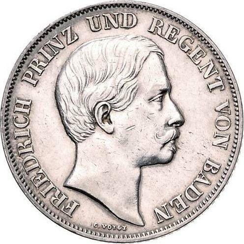 Аверс монеты - 2 гульдена 1856 года - цена серебряной монеты - Баден, Фридрих I
