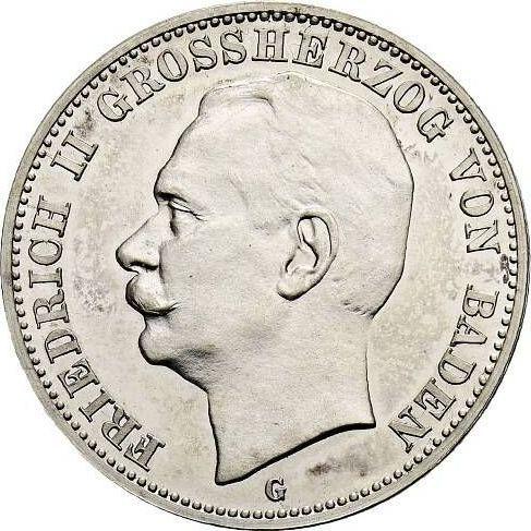 Аверс монеты - 3 марки 1908 года G "Баден" - цена серебряной монеты - Германия, Германская Империя