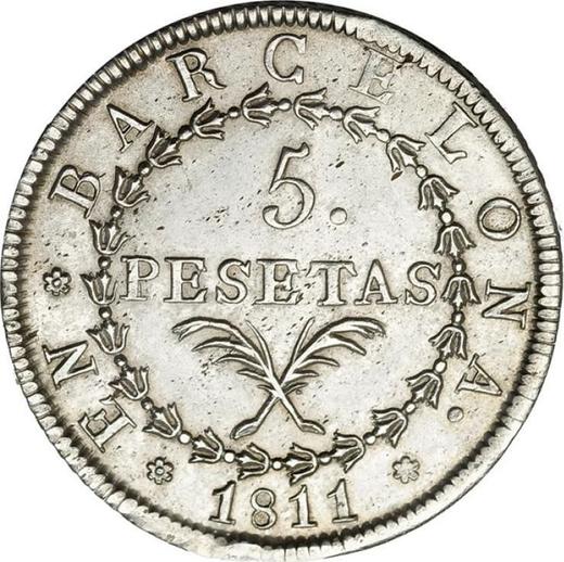Реверс монеты - 5 песет 1811 года 22 розетки - цена серебряной монеты - Испания, Жозеф Бонапарт