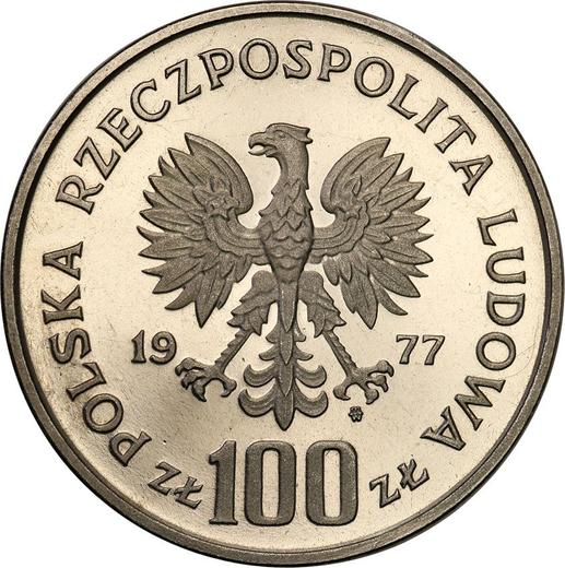 Аверс монеты - Пробные 100 злотых 1977 года MW "Обыкновенный усач" Никель - цена  монеты - Польша, Народная Республика