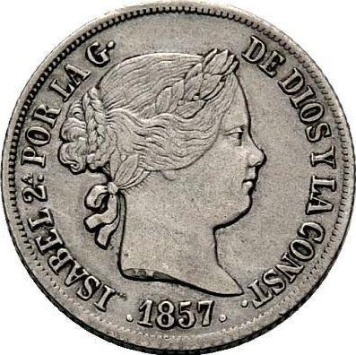 Obverse 2 Reales 1857 8-pointed star - Silver Coin Value - Spain, Isabella II