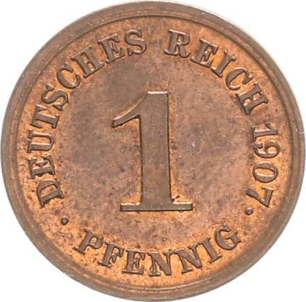 Аверс монеты - 1 пфенниг 1907 года E "Тип 1890-1916" - цена  монеты - Германия, Германская Империя