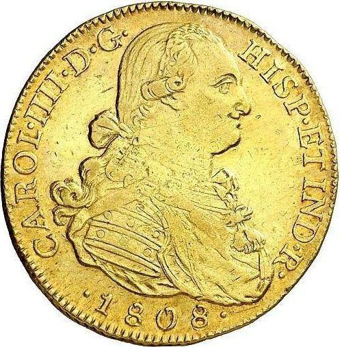 Anverso 8 escudos 1808 NR JF - valor de la moneda de oro - Colombia, Carlos IV