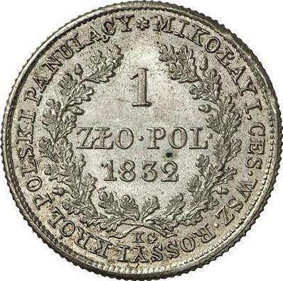 Реверс монеты - 1 злотый 1832 года KG Большая голова - цена серебряной монеты - Польша, Царство Польское