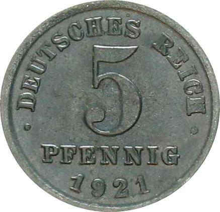 Awers monety - 5 fenigów 1921 G - cena  monety - Niemcy, Cesarstwo Niemieckie