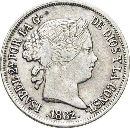 Аверс монеты - 4 реала 1862 года Восьмиконечные звёзды - цена серебряной монеты - Испания, Изабелла II
