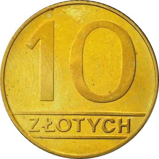 Reverso 10 eslotis 1990 MW Latón - valor de la moneda  - Polonia, República Popular