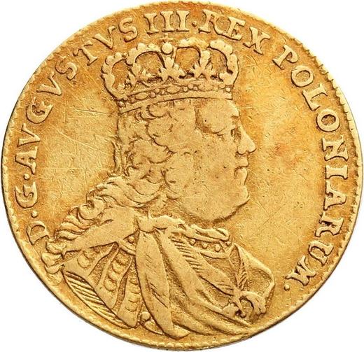 Аверс монеты - 2-1/2 талера (1/2 августдора) 1753 года G "Коронные" - цена золотой монеты - Польша, Август III