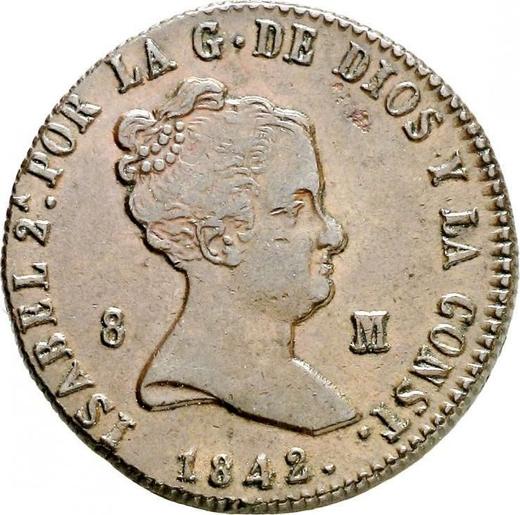 Anverso 8 maravedíes 1842 Ja "Valor nominal sobre el reverso" - valor de la moneda  - España, Isabel II