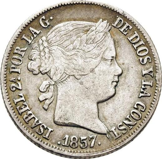 Аверс монеты - 4 реала 1857 года Семиконечные звёзды - цена серебряной монеты - Испания, Изабелла II