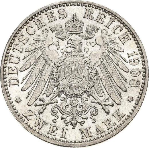 Реверс монеты - 2 марки 1908 года D "Бавария" - цена серебряной монеты - Германия, Германская Империя