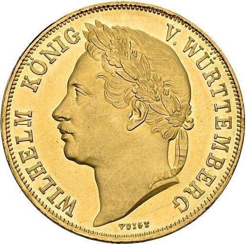 Anverso 4 ducados 1841 "25 aniversario del reinado de Guillermo I" - valor de la moneda de oro - Wurtemberg, Guillermo I
