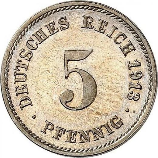 Аверс монеты - 5 пфеннигов 1913 года F "Тип 1890-1915" - цена  монеты - Германия, Германская Империя